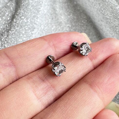 Square CZ Conch Piercing Jewelry 16G G23 Titanium Helix Earrings Shinny Blue Clear CZ Cartilage Stud Internally Threaded Labret Lip Piercings Tragus Jewelry in Saudi Arabia