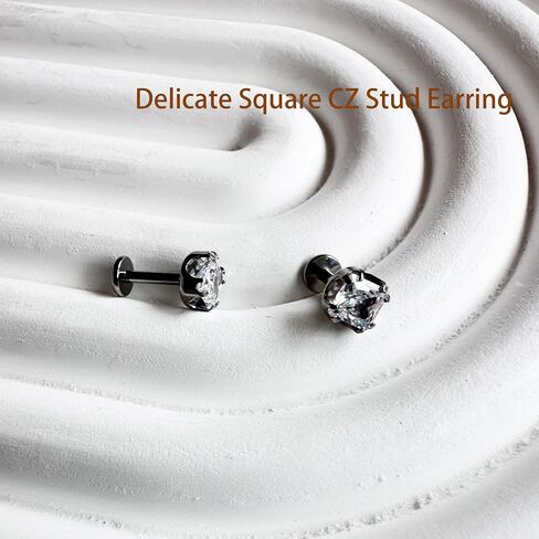 Square CZ Conch Piercing Jewelry 16G G23 Titanium Helix Earrings Shinny Blue Clear CZ Cartilage Stud Internally Threaded Labret Lip Piercings Tragus Jewelry in Saudi Arabia