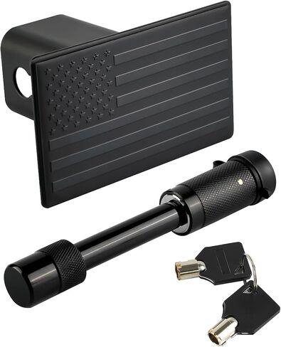 غطاء وصلة مقطورة معدنية باللون الأسود بعلم أمريكي لأجهزة استقبال 2 بوصة، 2 ملحقات شاحنة وصلة مقطورة (مع قفل وصلة مقطورة بقطر 5/8 بوصة in Kuwait