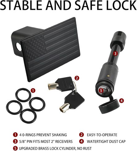 غطاء وصلة مقطورة معدنية باللون الأسود بعلم أمريكي لأجهزة استقبال 2 بوصة، 2 ملحقات شاحنة وصلة مقطورة (مع قفل وصلة مقطورة بقطر 5/8 بوصة in Kuwait