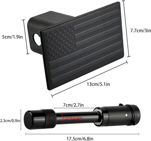 غطاء وصلة مقطورة معدنية باللون الأسود بعلم أمريكي لأجهزة استقبال 2 بوصة، 2 ملحقات شاحنة وصلة مقطورة (مع قفل وصلة مقطورة بقطر 5/8 بوصة in Kuwait