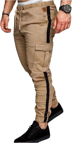 SOLY HUX Men's Cargo Pants Elastic Drawstring Waist Casual Trousers Jogger Streetwear with Pocket in Saudi Arabia