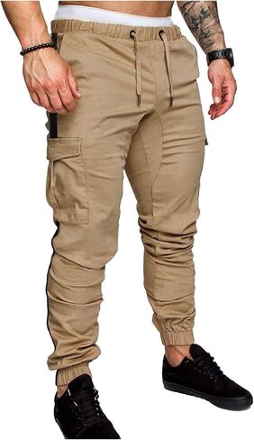 SOLY HUX Men's Cargo Pants Elastic Drawstring Waist Casual Trousers Jogger Streetwear with Pocket in Saudi Arabia