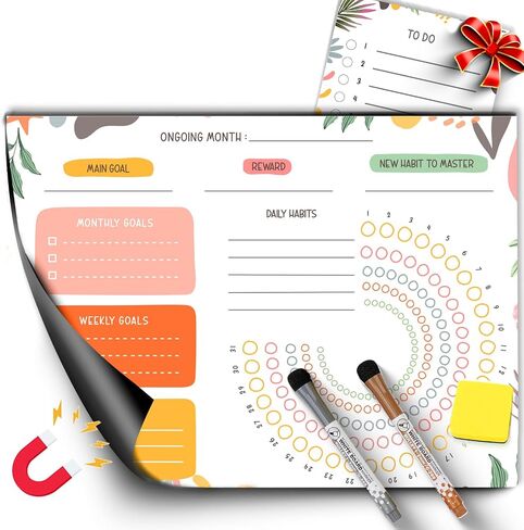 Habit Tracker Journal Workout Motivation Fridge Calendar Dry Erase 12"x16" Health Fitness Goal Tracker Goals Board - To do List and 2 Markers Included in Saudi Arabia