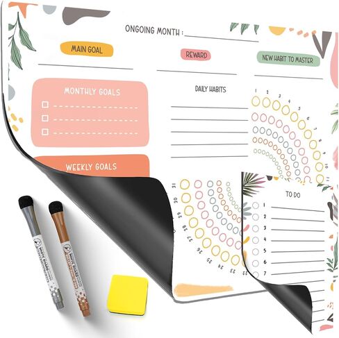 Habit Tracker Journal Workout Motivation Fridge Calendar Dry Erase 12"x16" Health Fitness Goal Tracker Goals Board - To do List and 2 Markers Included in Saudi Arabia