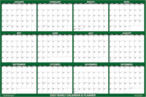 تقويم حائط SwiftGlimpse 2025 مقاس 32 بوصة × 48 بوصة قابل للمسح، كبير جدًا مقاس XL رطب وجاف، مغلف بمخطط حائط سنوي سنوي لمدة 12 شهرًا، قابل للعكس، أخضر in Kuwait