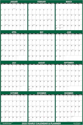 تقويم حائط SwiftGlimpse 2025 مقاس 32 بوصة × 48 بوصة قابل للمسح، كبير جدًا مقاس XL رطب وجاف، مغلف بمخطط حائط سنوي سنوي لمدة 12 شهرًا، قابل للعكس، أخضر in Kuwait