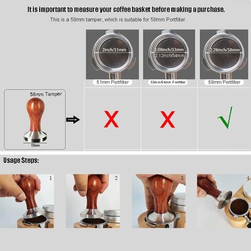 58mm Espresso Tamper, Espresso Coffee Tampers58mm, Coffee Tamper For 58mm 58.5mm Portafilters, Wood Handle, Stainless Steel Base in Saudi Arabia