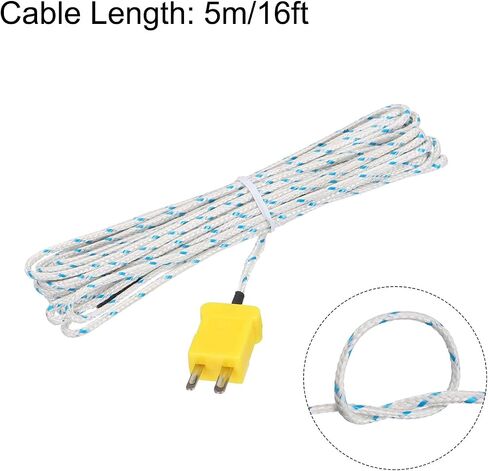 MECCANIXITY 10pcs K Type Thermocouple Mini Connector Temperature Sensor Probes Fiberglass 16ft -50 to 400°C(-58 to 752°F) in Saudi Arabia