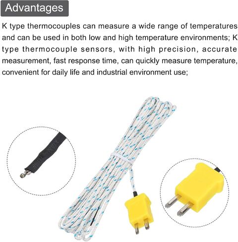 MECCANIXITY 10pcs K Type Thermocouple Mini Connector Temperature Sensor Probes Fiberglass 16ft -50 to 400°C(-58 to 752°F) in Saudi Arabia