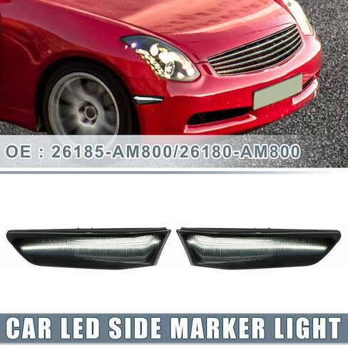 Car LED Side Marker Indicator Turn Signal Light No.26185AM800/26180AM800 for Infiniti G35 Coupe 03-07 Plastic Smoked Lens White Light 1 Pair in Saudi Arabia