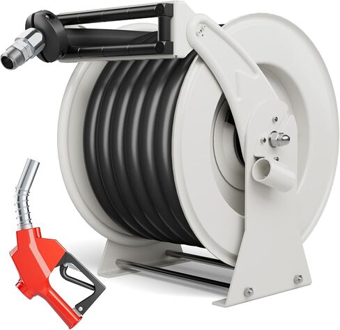 Retractable Fuel Hose Reel, 3/4" x 33FT Diesel Hose with Fueling Nozzle, 300 PSI Auto Rewind Swivel Reel for Fuel Tank, Truck, Trailer, Farm and Marine Equipment, Silver in Saudi Arabia