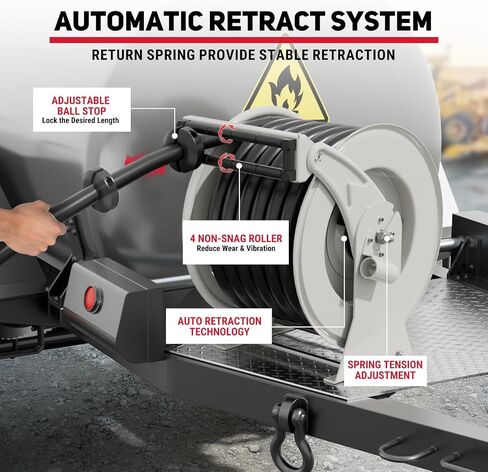 Retractable Fuel Hose Reel, 3/4" x 33FT Diesel Hose with Fueling Nozzle, 300 PSI Auto Rewind Swivel Reel for Fuel Tank, Truck, Trailer, Farm and Marine Equipment, Silver in Saudi Arabia