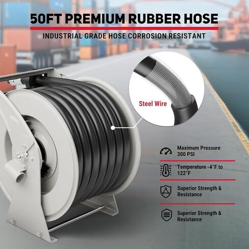 Retractable Fuel Hose Reel, 3/4" x 33FT Diesel Hose with Fueling Nozzle, 300 PSI Auto Rewind Swivel Reel for Fuel Tank, Truck, Trailer, Farm and Marine Equipment, Silver in Saudi Arabia