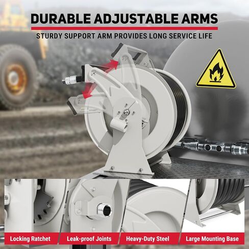 Retractable Fuel Hose Reel, 3/4" x 33FT Diesel Hose with Fueling Nozzle, 300 PSI Auto Rewind Swivel Reel for Fuel Tank, Truck, Trailer, Farm and Marine Equipment, Silver in Saudi Arabia