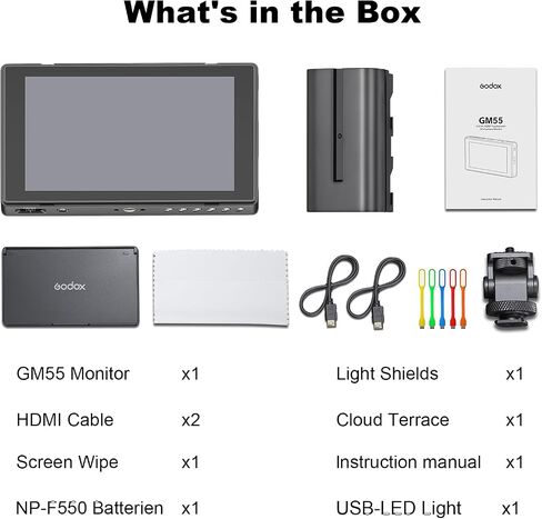 Godox GM55 شاشة تعمل باللمس DSLR كاميرا مراقبة ميدانية 5.5 بوصة 4K 410nit 4K HDMI داخل وخارج التركيز التعرض 3D LUT 160 درجة زاوية رؤية واسعة DC / بطارية 8V / 1.5A تعمل بالطاقة 1920x1080 شاشة خارجية in Saudi Arabia
