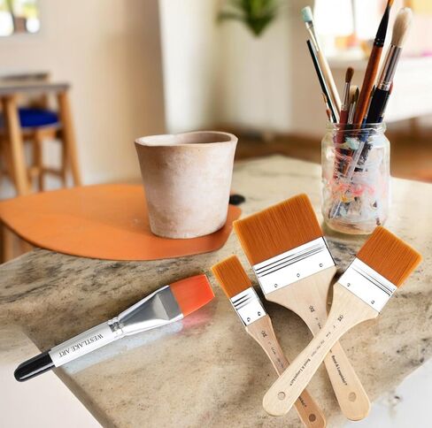 Golden Taklon Paint Brushes, Assorted Sizes 4, 6, 8, Versatile for Acrylic Painting, with Westlake Art Watercolor Brush, Bristles, Ergonomic Handles, 3-Pack [Value Set] in Saudi Arabia