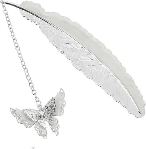 TIESOME Metal Bookmark, Metal Feather Cute Bookmark Glow in The Dark Bookmark with 3D Butterfly Charm, Unique Gift for Women Bookmarks for Book Lovers (Silver Feather) in Saudi Arabia