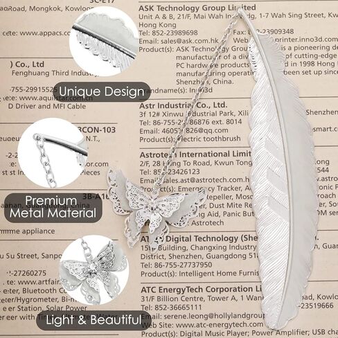 TIESOME Metal Bookmark, Metal Feather Cute Bookmark Glow in The Dark Bookmark with 3D Butterfly Charm, Unique Gift for Women Bookmarks for Book Lovers (Silver Feather) in Saudi Arabia