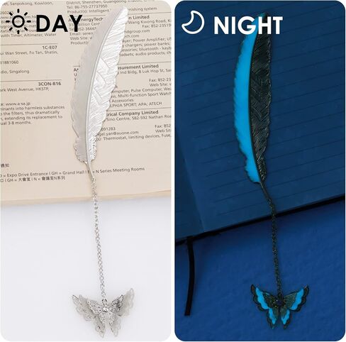 TIESOME Metal Bookmark, Metal Feather Cute Bookmark Glow in The Dark Bookmark with 3D Butterfly Charm, Unique Gift for Women Bookmarks for Book Lovers (Silver Feather) in Saudi Arabia