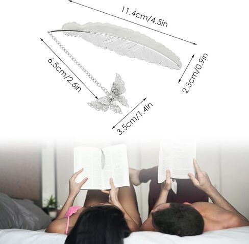 TIESOME Metal Bookmark, Metal Feather Cute Bookmark Glow in The Dark Bookmark with 3D Butterfly Charm, Unique Gift for Women Bookmarks for Book Lovers (Silver Feather) in Saudi Arabia