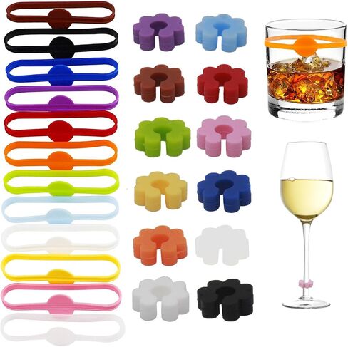 24Pcs Wine Glass Markers for Drinks, Glass Tags, Cocktail Drink Markers, Suitable for Bottle Identification for Bar Parties Champagne Stem Glasses, or Families in Saudi Arabia