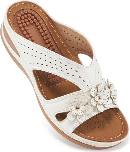Ecetana Womens Sandals Wedge Slides Dressy Summer Comfortable Sandal Lightweight Casual Flowers Non Slip Platform Shoes in Kuwait
