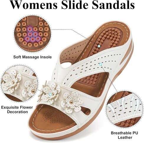 Ecetana Womens Sandals Wedge Slides Dressy Summer Comfortable Sandal Lightweight Casual Flowers Non Slip Platform Shoes in Kuwait