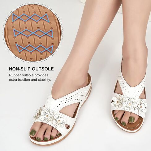 Ecetana Womens Sandals Wedge Slides Dressy Summer Comfortable Sandal Lightweight Casual Flowers Non Slip Platform Shoes in Kuwait