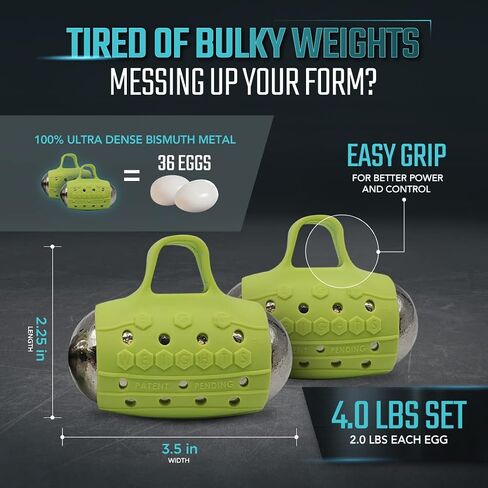 Egg Weights Knockout 4.0 lbs Hand Dumbbell Sets Bismuth Hand Weights with Anti-Slip Silicone Rubber Finger Loop for Shadowboxing, Kickboxing for Men and Women - 2 Eggs, 2.0 lbs Each + Free E-Book Workout Guide in Saudi Arabia