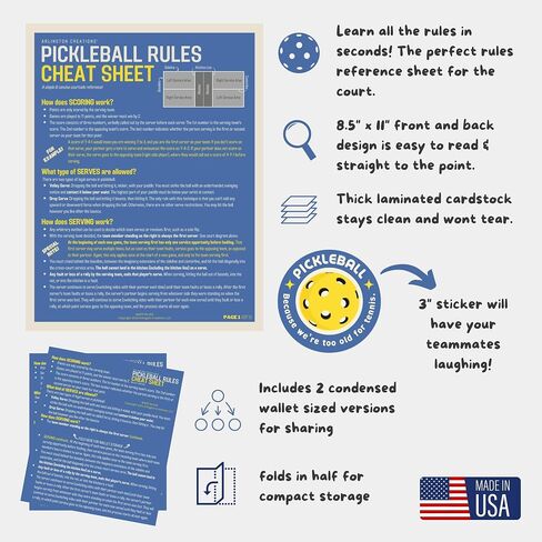 ورقة الغش الخاصة بقواعد Pickleball، المرجع المثالي لجانب الملعب، صُنعت في الولايات المتحدة الأمريكية، وتتضمن حجم المحفظة والملصق in Saudi Arabia