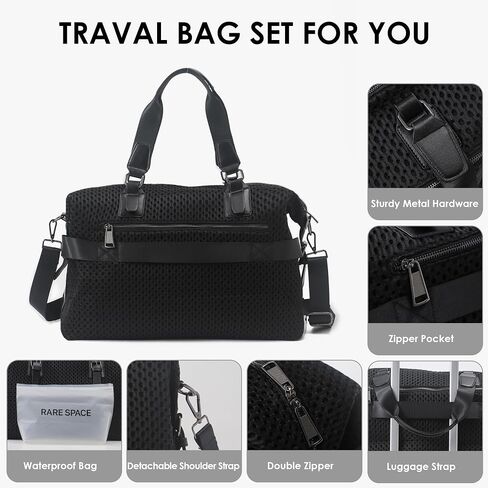 Travel Duffle Bag Weekender Bag with Waterproof Pouch Carry on Overnight Bag with luggage sleeve for travel,black in Saudi Arabia