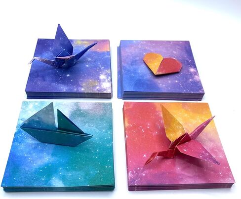 Origami Kit, 400 Sheets Double-Sided Galaxy Pattern Origami Paper with 100 Sheets of Each Galaxy pattern, DIY Crafts for Kids, School Projects, Decoration (3.75"x3.75"), and note writting in Saudi Arabia