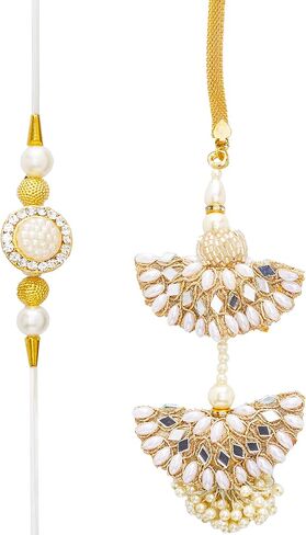 HATHKAAM Rakhi Lumba Set 1 Pc Rakhi for Brother 1 Pc Lumba Rakhi Set for Bhabhi | Rakhi Bracelet Handmade by Women Artisans Sister Love Rakhi Lumba | Made with Fine Threads Kundan Multi Coloured Beads in Saudi Arabia