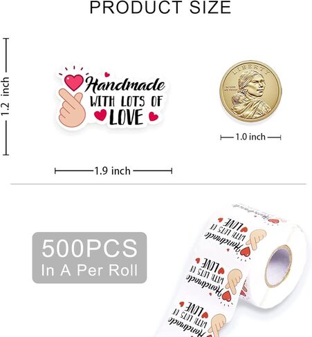 Cute Hand Made with Love Stickers,Funny Handmade with Lots of Love Business Stickers,Handmade Stickers,Handmade Package Stickers,Mail Envelopes Stickers for Small Business 500 PCS in Kuwait