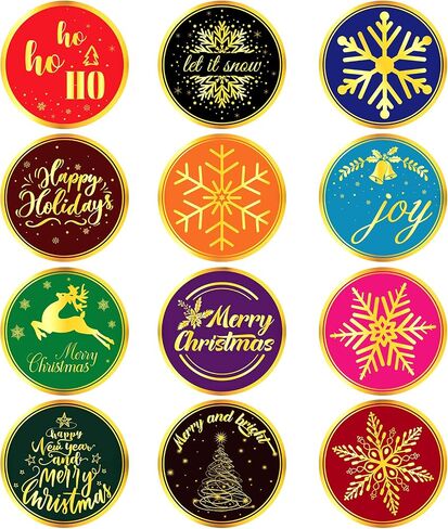 360 Pieces Merry Christmas Stickers, 2 inch Gold Color Snowflake Stickers Tags Joy Deer Adhesive Labels Xmas Cards Gift Envelopes Seals Boxes Decorative Stickers for Christmas Holidays Party Supplies in Saudi Arabia