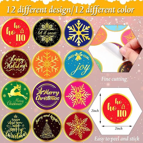 360 Pieces Merry Christmas Stickers, 2 inch Gold Color Snowflake Stickers Tags Joy Deer Adhesive Labels Xmas Cards Gift Envelopes Seals Boxes Decorative Stickers for Christmas Holidays Party Supplies in Saudi Arabia