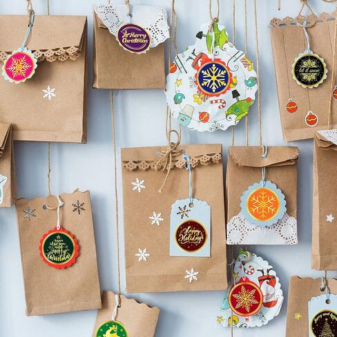 360 Pieces Merry Christmas Stickers, 2 inch Gold Color Snowflake Stickers Tags Joy Deer Adhesive Labels Xmas Cards Gift Envelopes Seals Boxes Decorative Stickers for Christmas Holidays Party Supplies in Saudi Arabia