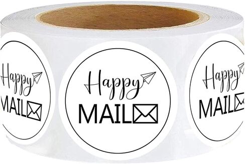 ملصقات Happy Mail مقاس 1.5 بوصة، ملصقات التعبئة، ملصقات ختم المغلف للشركات الصغيرة، 500 قطعة/لفة in Saudi Arabia