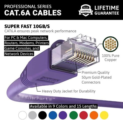 كابل إيثرنت InstallerParts CAT6A كابل UTP بطول 15 قدم - أرجواني - سلسلة احترافية - شبكة 10 جيجابت/ثانية/كابل إنترنت عالي السرعة، 550 ميجاهرتز in Saudi Arabia