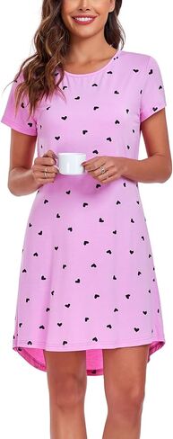 قميص نوم نسائي من EISHOPEER قميص نوم لطيف بأكمام قصيرة قميص نوم ناعم، تي شيرت نوم، أرجواني L in Kuwait