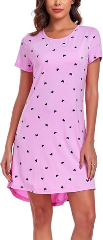 قميص نوم نسائي من EISHOPEER قميص نوم لطيف بأكمام قصيرة قميص نوم ناعم، تي شيرت نوم، أرجواني L in Kuwait