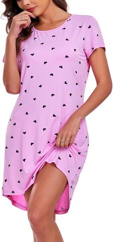 قميص نوم نسائي من EISHOPEER قميص نوم لطيف بأكمام قصيرة قميص نوم ناعم، تي شيرت نوم، أرجواني L in Kuwait