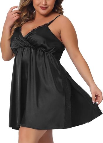 Agnes Orinda Plus Size Satin Sexy Lace Chemise Nightgown for Women Lingerie Side Slit Sleepwear in Saudi Arabia