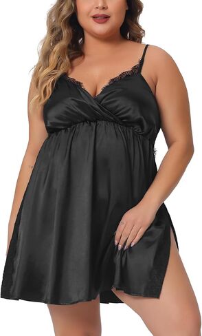 Agnes Orinda Plus Size Satin Sexy Lace Chemise Nightgown for Women Lingerie Side Slit Sleepwear in Saudi Arabia