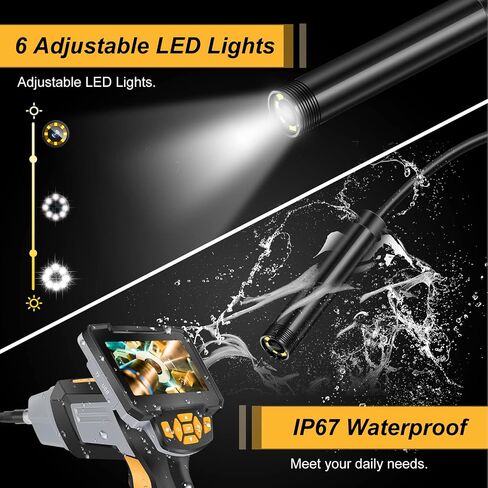 Borescope Inspection Camera, Upgraded 1080P HD Detachable & Waterproof Endoscope Camera Snake Camera with 4.3inch LCD Screen, 6 Bright LED Lights, 16.5FT Cable, for Car/Sewer/Drain/Home (Yellow) in Saudi Arabia