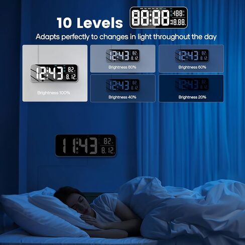 Deeyaple Digital Wall Clock, 14.6 Inch LED Large Display Date Temperature 12/24H Time Week Remote Control 10 Adjustable Brightness Dual Alarm Timer Countdown Kitchen Office Bedroom White Light, White in Saudi Arabia