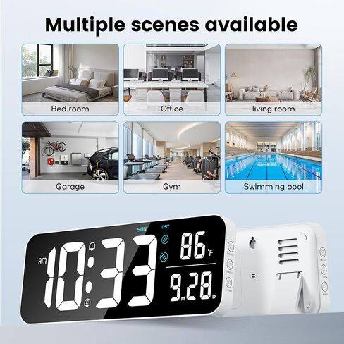 Deeyaple Digital Wall Clock, 14.6 Inch LED Large Display Date Temperature 12/24H Time Week Remote Control 10 Adjustable Brightness Dual Alarm Timer Countdown Kitchen Office Bedroom White Light, White in Saudi Arabia