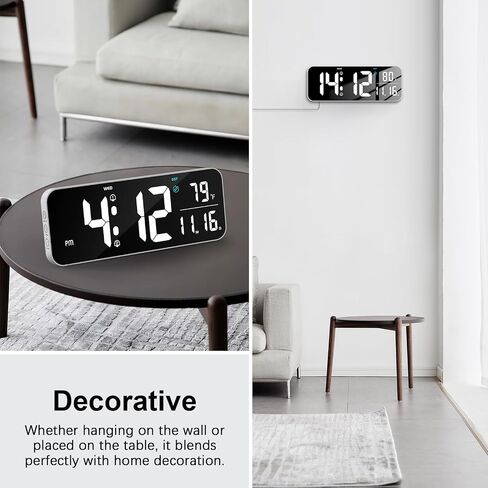 Deeyaple Digital Wall Clock, 14.6 Inch LED Large Display Date Temperature 12/24H Time Week Remote Control 10 Adjustable Brightness Dual Alarm Timer Countdown Kitchen Office Bedroom White Light, White in Saudi Arabia