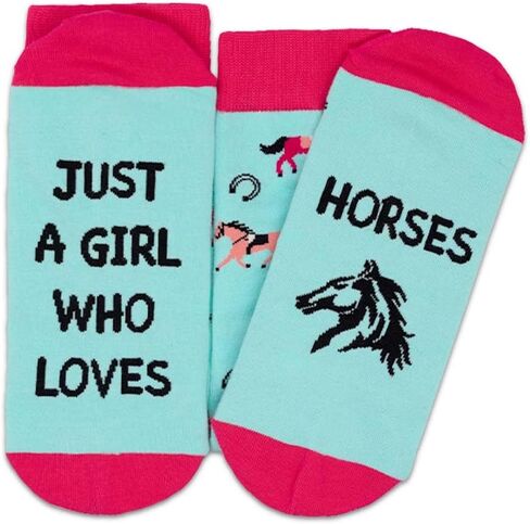 جوارب Just A Girl Who Loves Horses، جوارب الخيول، جوارب قطنية مضحكة ومبتكرة بتصميم مجنون للنساء والمراهقين، زوج واحد - هدية مضحكة لمحبي الخيول. (071) in Kuwait